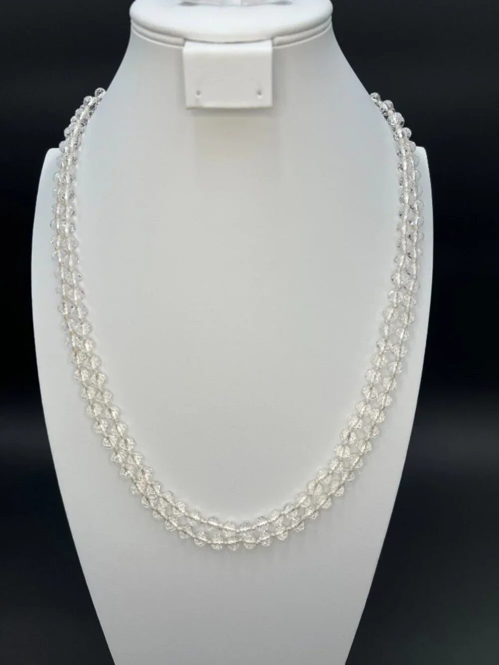 Vintage 1950s Clear Glass Bead Necklace Long 57” Strand Faceted Endless - Picture 5 of 5